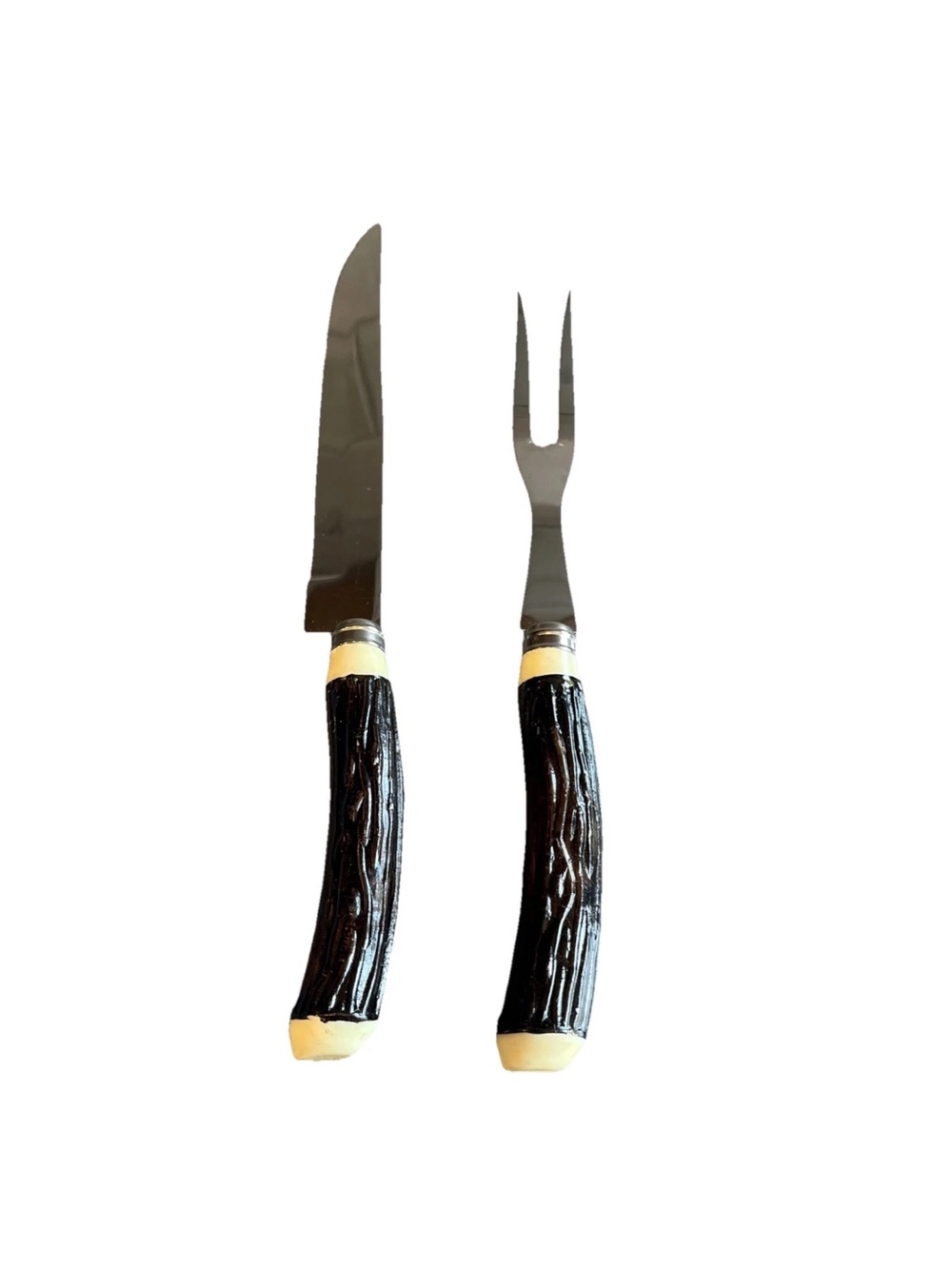 Japan Stainless Steel Carving Set Fork And Knife Vintage Antler Horn Faux Handle